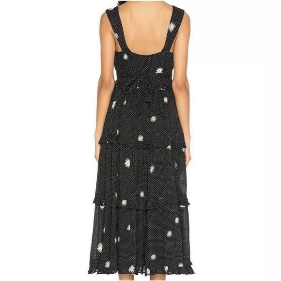 FREE PEOPLE DAISY CHAIN EMBROIDERY FLORAL A-LINE MIDI DRESS BLACK SZ XS BUTTONS - Picture 2 of 13